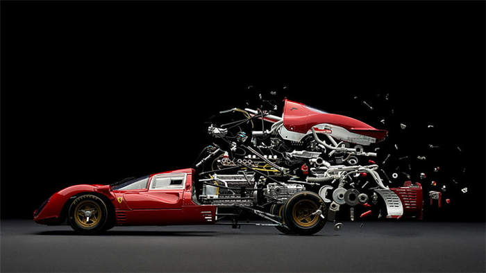 красный автомобиль, Ferrari, фото манипуляция, двигатели, шестерни, моторы HD