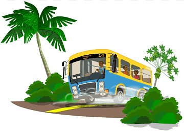 Транспортный автобус для туристов и школьников на фоне зеленой травы